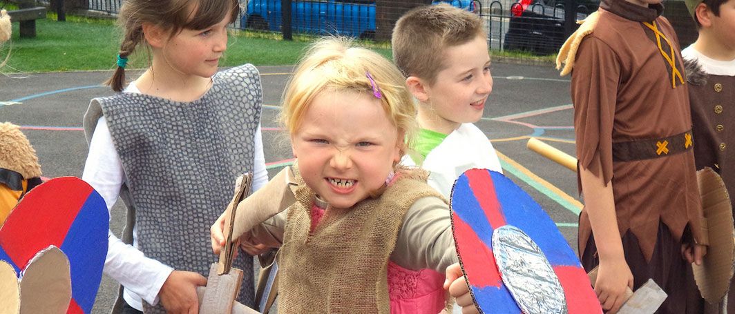 School girl dressed as Viking