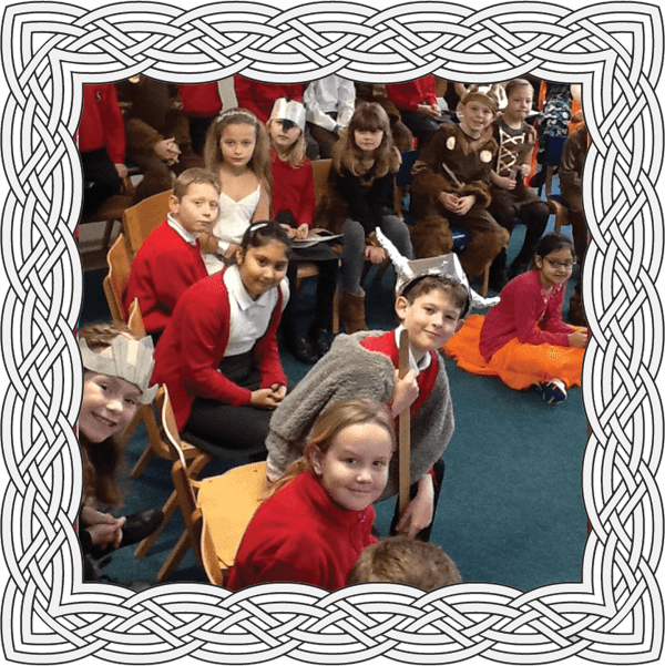 School children in class dressed in Viking attire